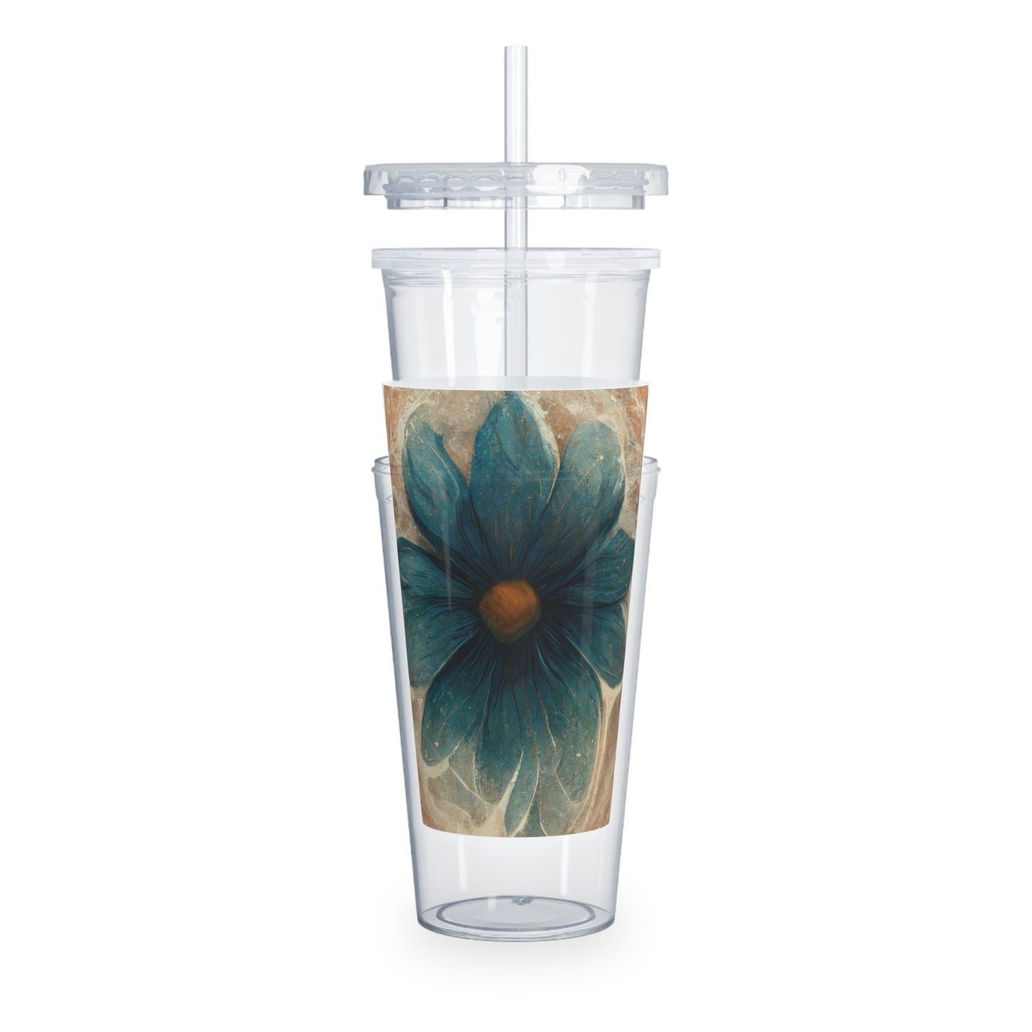 Bold And Beautiful White, Grey And Blue Floral Style 2 Plastic Tumbler with Straw