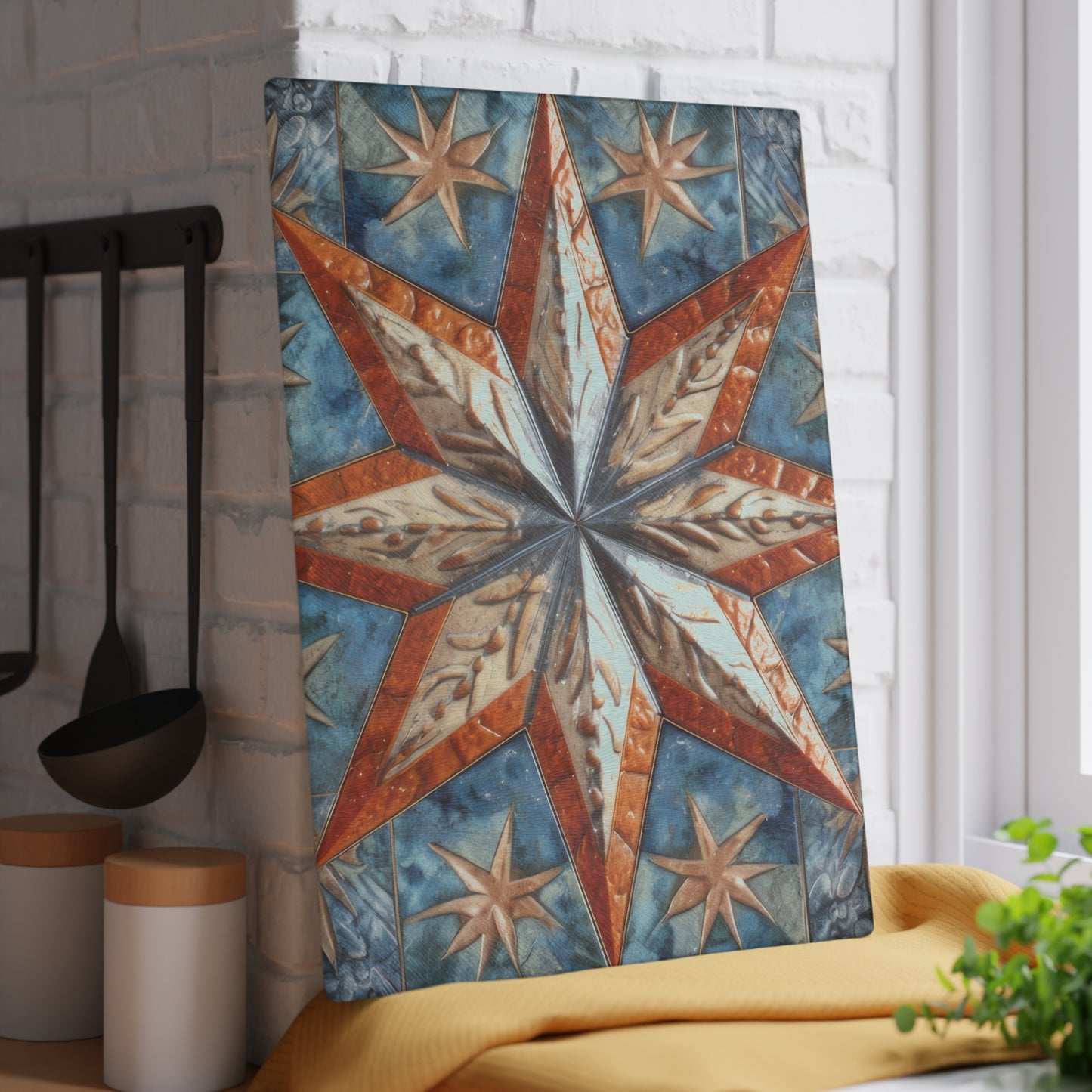 Beautiful Stars Abstract Star Style Orange, White And Blue Glass Cutting Board