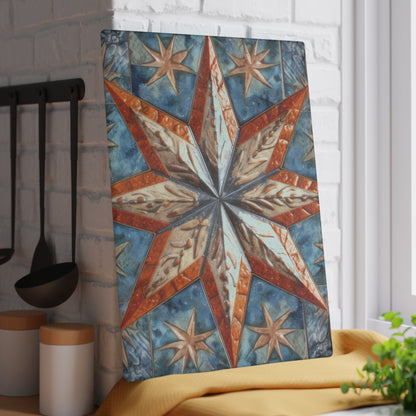 Beautiful Stars Abstract Star Style Orange, White And Blue Glass Cutting Board