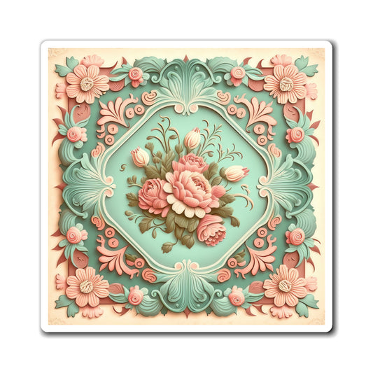 Antique Pastel Floral Pink roses And Blue Background Classic Designed Style One Magnets