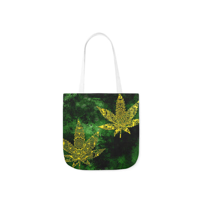 Gorgeous Designed Gold Leaf With multigreen Background Marijuana Pot Weed 420 Polyester Canvas Tote Bag (AOP)