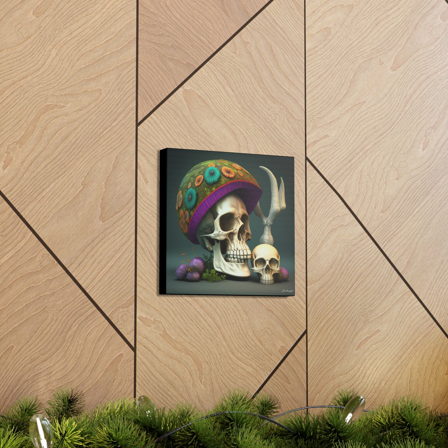 Skull With Colorful Beautifully Detailed Helmet Purple Green Orange Canvas Gallery Wraps