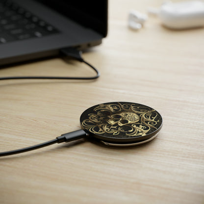 Metallic Chrome Skull And Detailed Background Style 5 Magnetic Induction Charger