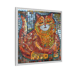 Radiant Whiskers: The Joyful Cat, Framed Mosaic Cat Art Print — Colorful Modern Wall Canvas