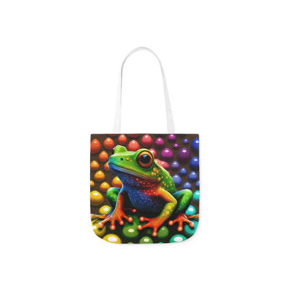 Sassy Rainbow Round Skittle Like Background With Beautiful Frog Polyester Canvas Tote Bag (AOP)