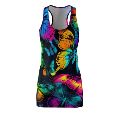 Bold And Beautiful Tie Dye Mutiple Butterflies Style Six Women's Cut & Sew Racerback Dress (AOP)