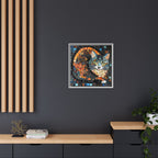 "Bold Mosaic Cat", Framed Mosaic Cat Art Print — Colorful Modern Wall Canvas