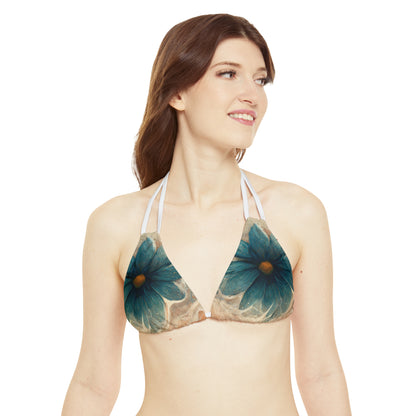 Bold And Beautiful White, Grey And Blue Floral Style 2 Strappy Bikini Set (AOP)