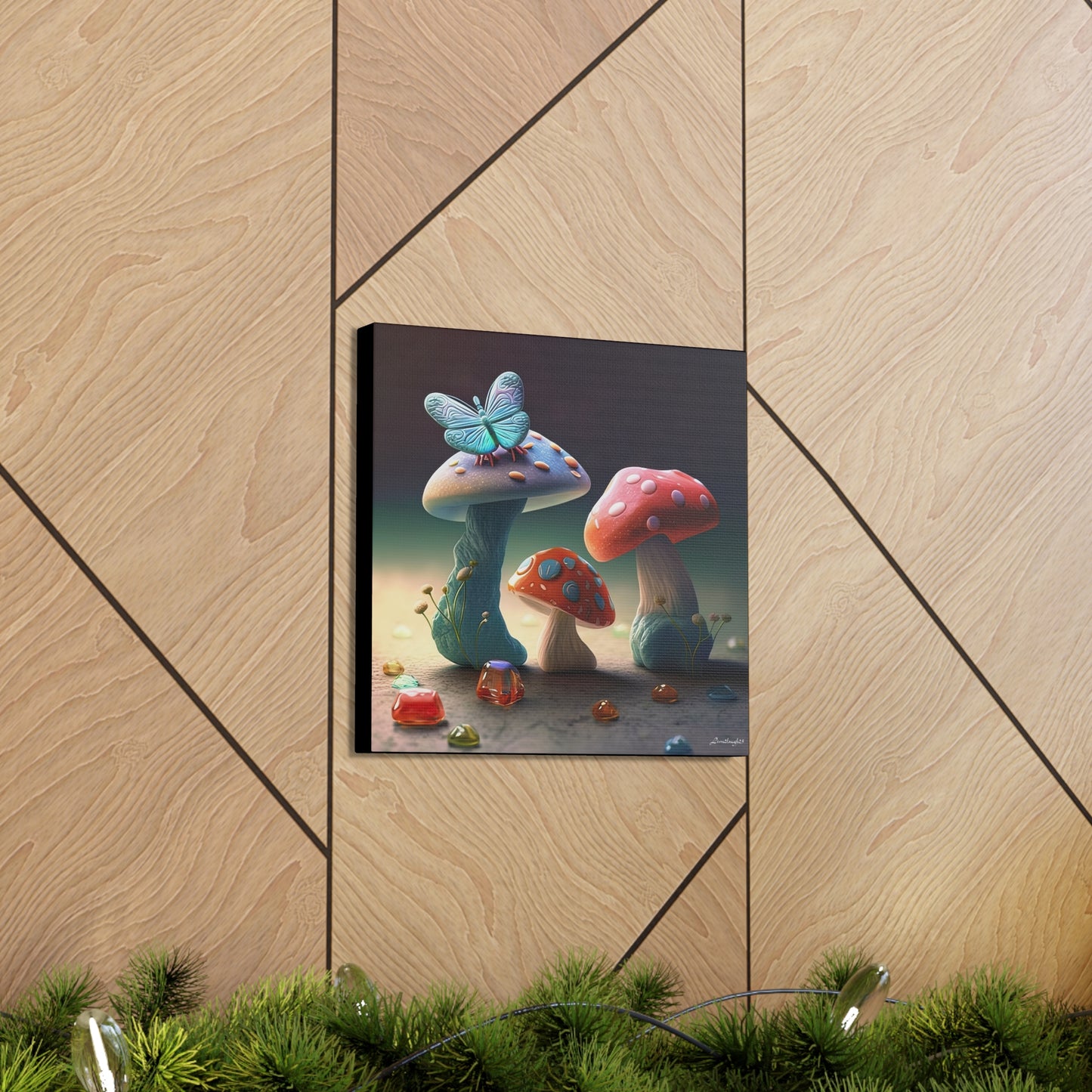 Beautiful Mushroom Luminating Colorful Bliss With Butterflies 2 Canvas Gallery Wraps