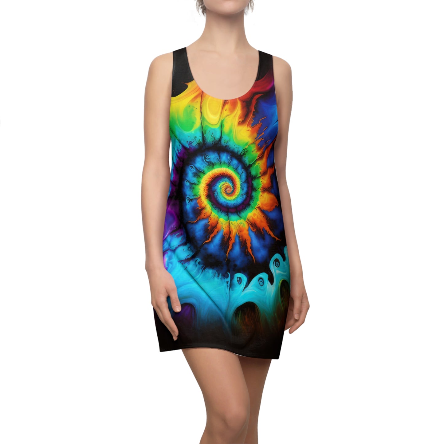 Bold And Beautiful Tie Dye Style One Women's Cut & Sew Racerback Dress (AOP)