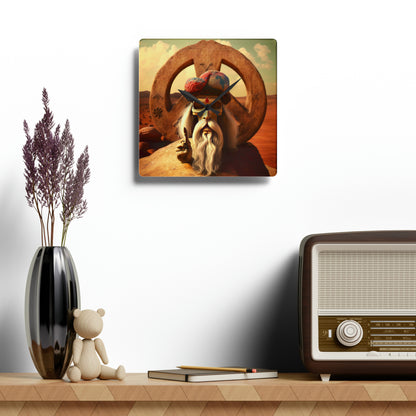 Wise Man In Dessert With Beard And Peace Sign Acrylic Wall Clock