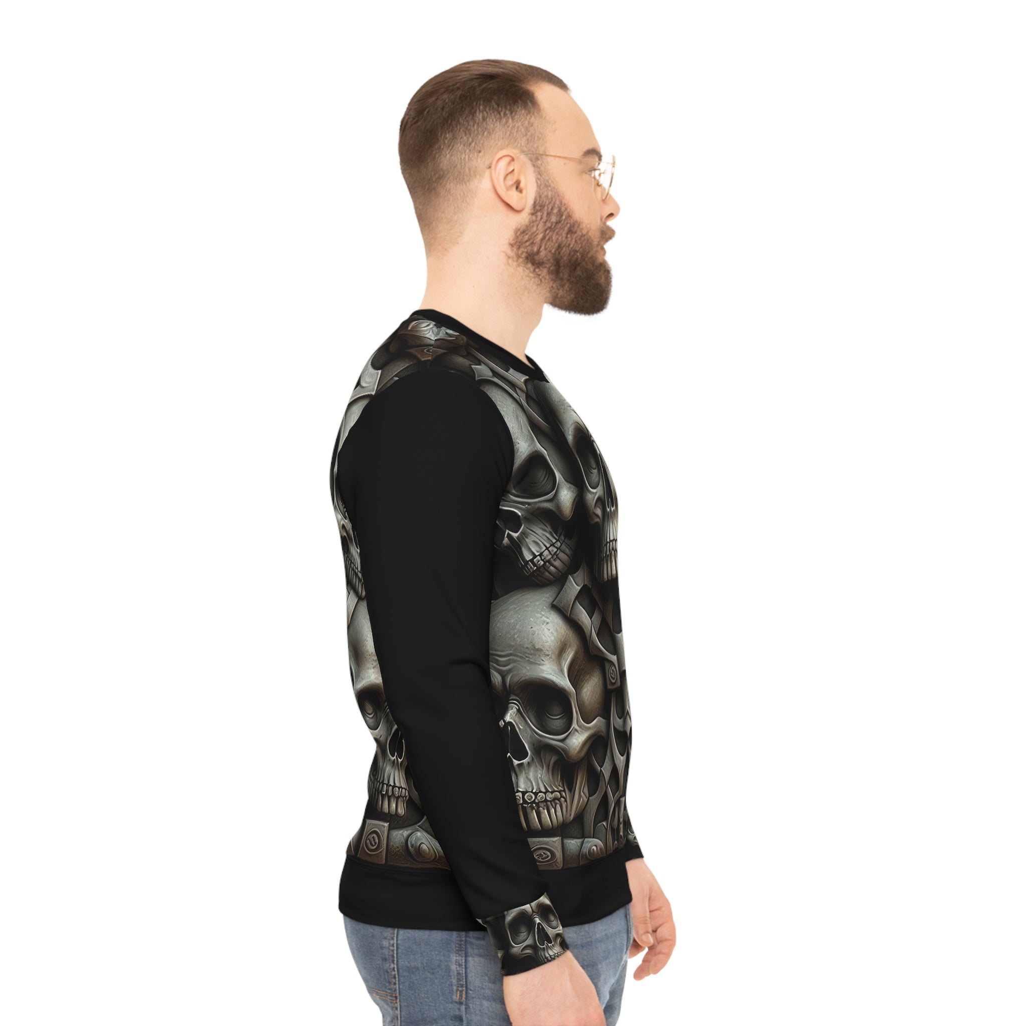 Metallic Chrome Skulls and classic Designed Background Style 18 Lightweight Sweatshirt (AOP)
