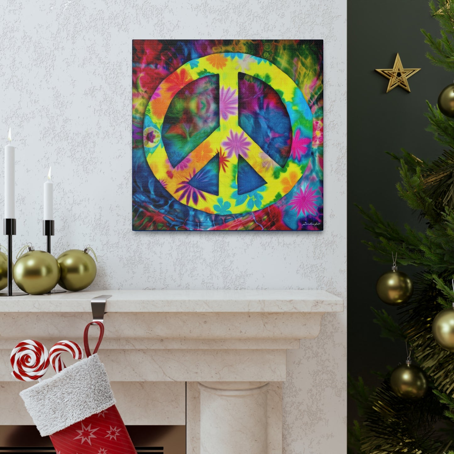 Coolio Tie Dye Hippie Peace Sign 3 Canvas Gallery Wraps