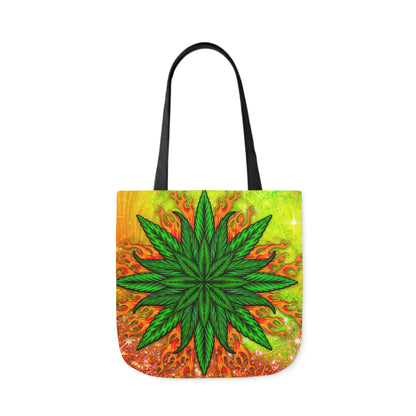 Beautifully Designed Orange, Yellow And Green Marijuana Leave Polyester Canvas Tote Bag (AOP)