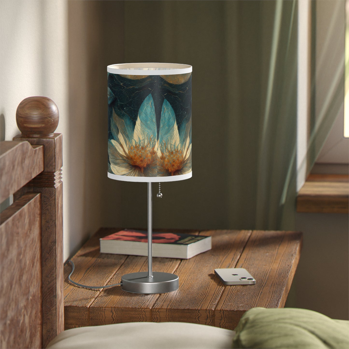 Bold And Beautiful White, Grey And Blue Floral Style 3 Lamp on a Stand, US|CA plug