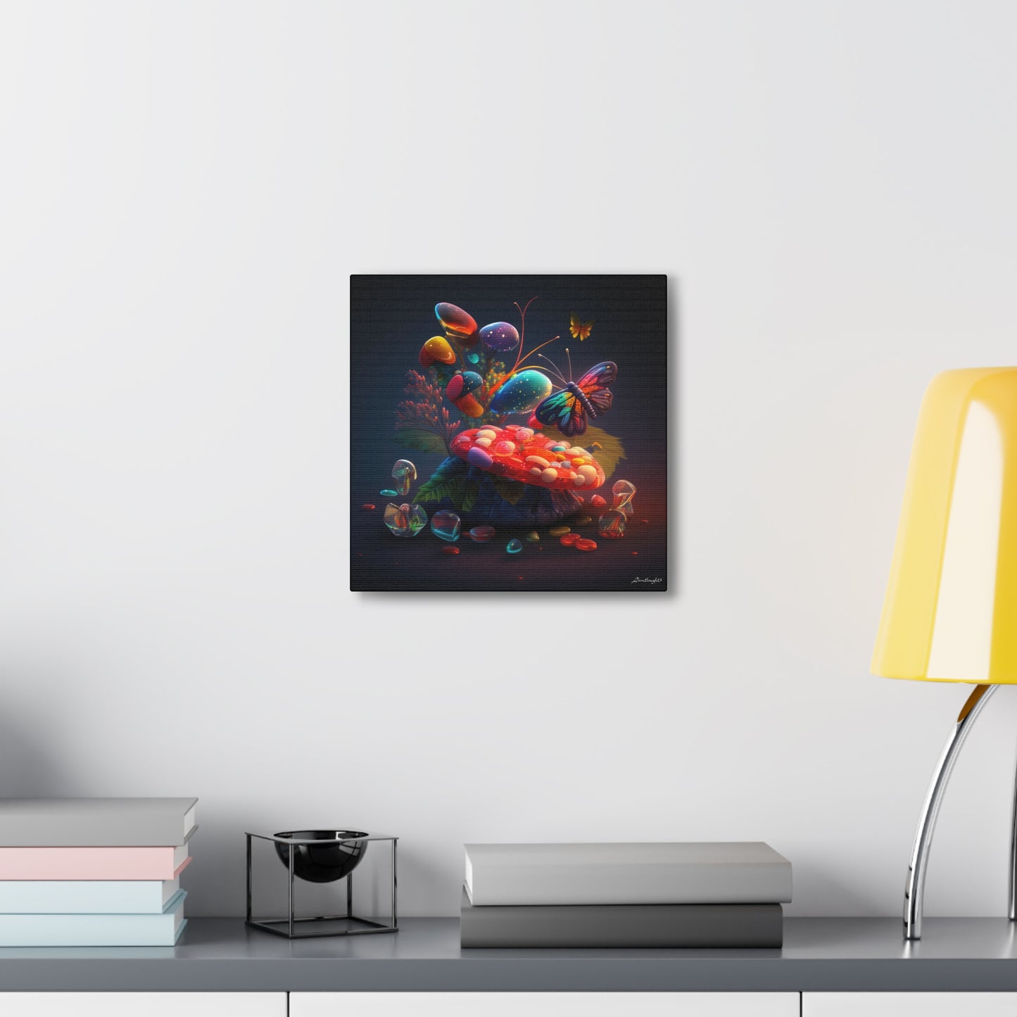 Beautiful Mushroom Luminating Colorful Bliss With Butterflies Canvas Gallery Wraps