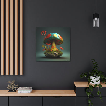 Sassy Colorful Blue Mushroom With Flowers Canvas Gallery Wraps