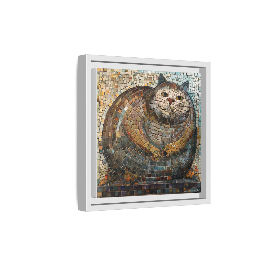"Serene Mosaic Cat", Framed Mosaic Cat Art Print — Colorful Modern Wall Canvas
