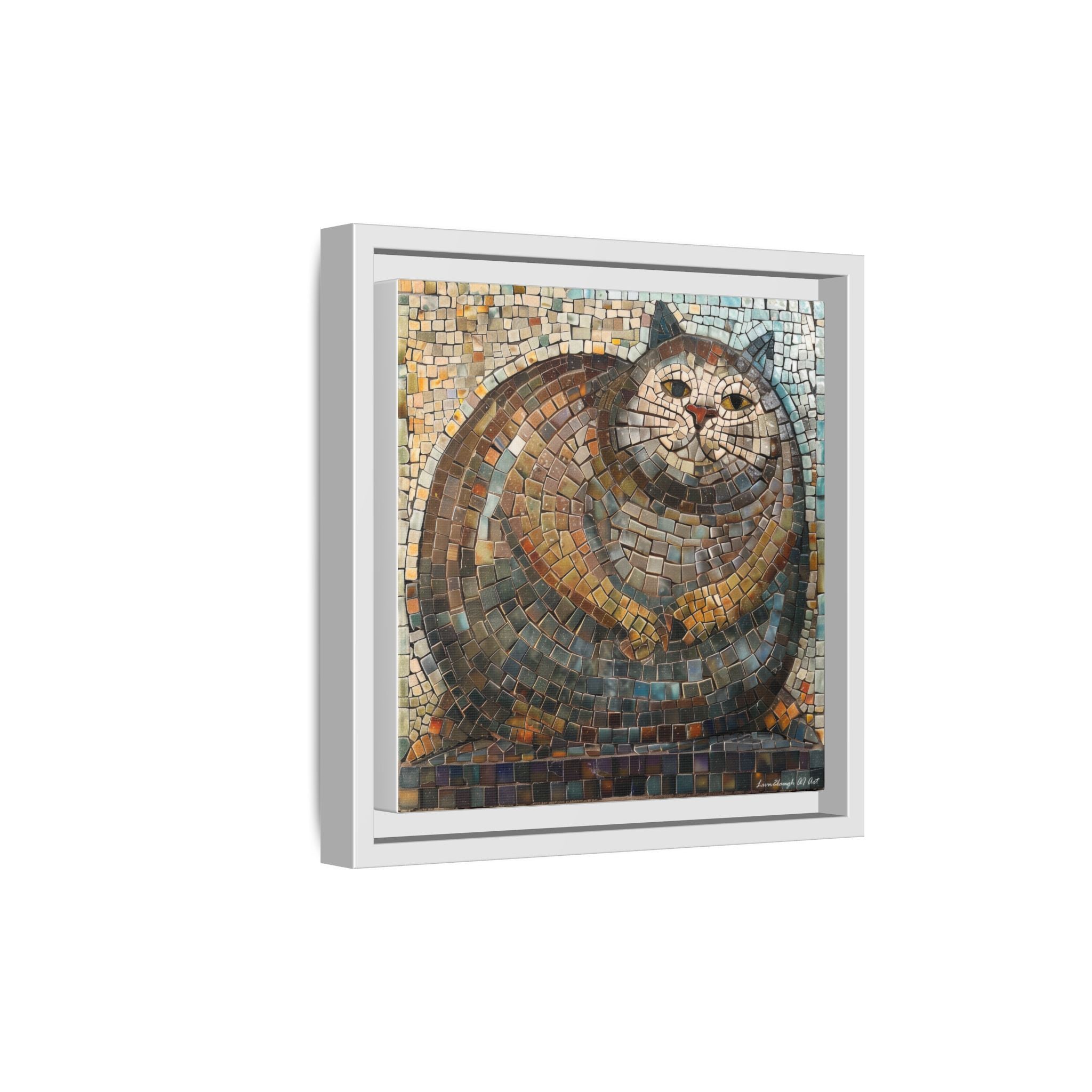 "Serene Mosaic Cat", Framed Mosaic Cat Art Print — Colorful Modern Wall Canvas