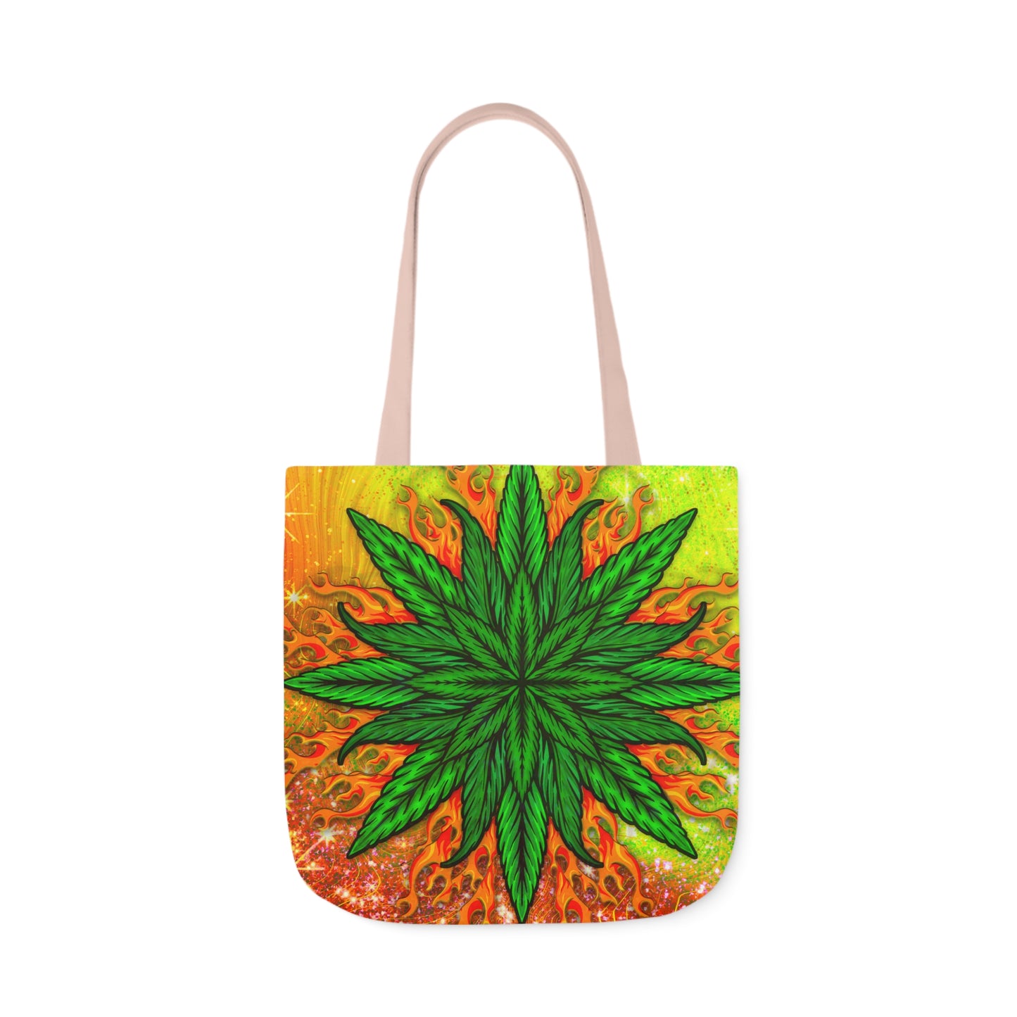 Beautifully Designed Orange, Yellow And Green Marijuana Leave Polyester Canvas Tote Bag (AOP)