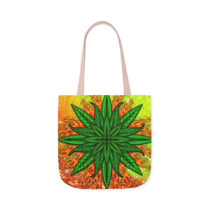 Beautifully Designed Orange, Yellow And Green Marijuana Leave Polyester Canvas Tote Bag (AOP)