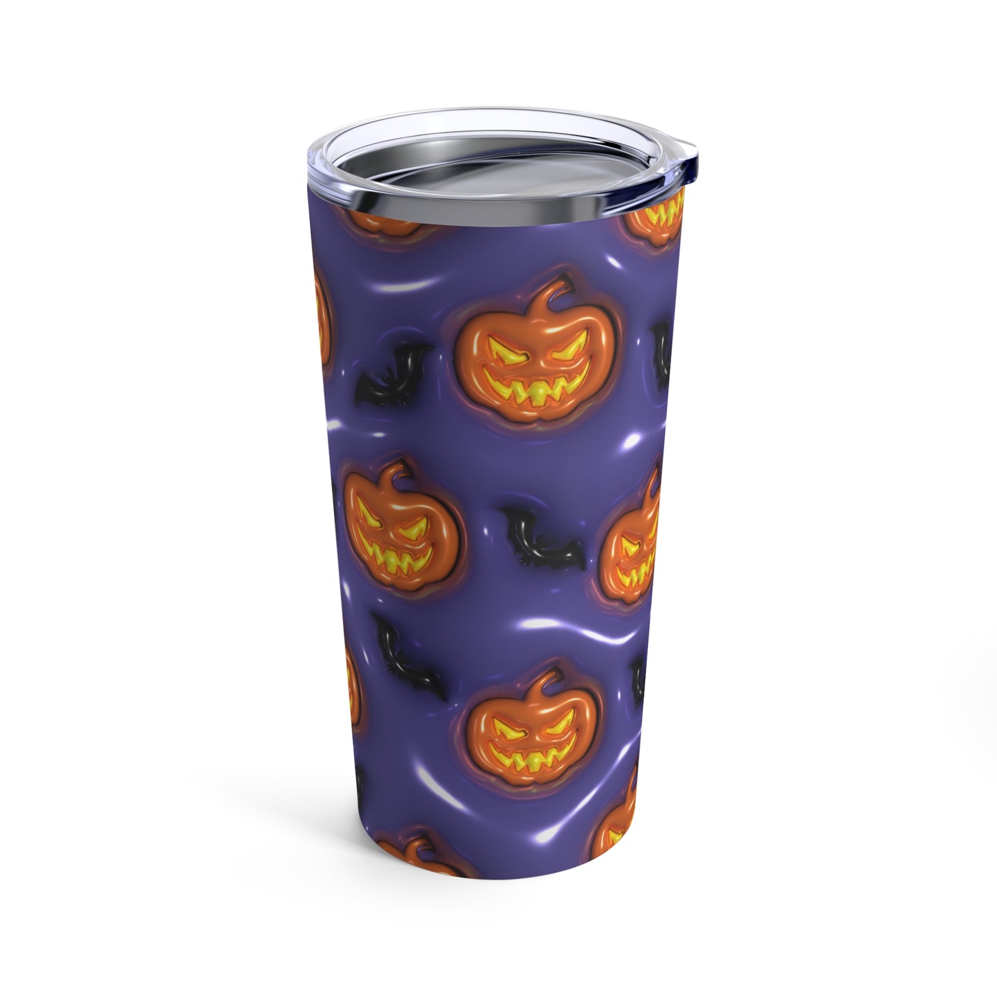 Orange Pumpkins And Black Bats With Purple Background 3-D Puffy Halloween by Mulew Art Tumbler 20oz