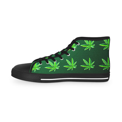 Classic Green Marijuana Leaves Men's High Top Sneakers