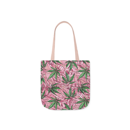 Beautifully Pink And Green Gorgeous Designed Marijuana 420 Weed Leaf Polyester Canvas Tote Bag (AOP)