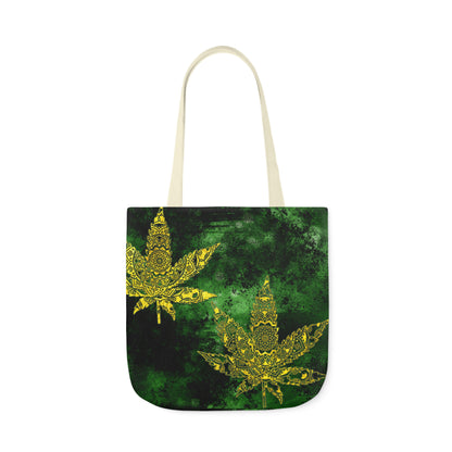 Gorgeous Designed Gold Leaf With multigreen Background Marijuana Pot Weed 420 Polyester Canvas Tote Bag (AOP)