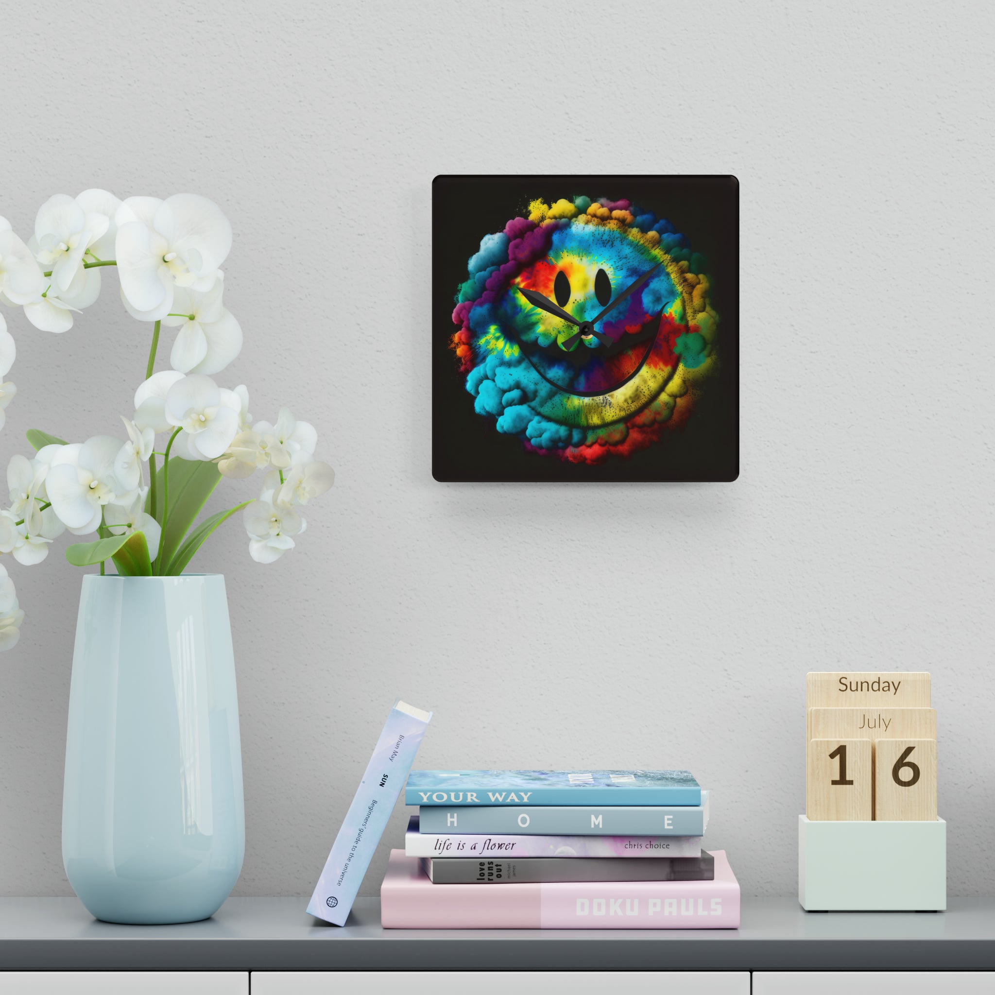 Happy Tie Dye Face Style 4 Wall Clock