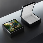 Smiling Gnome At River With Backpack, Beer in Hand Jewelry Box