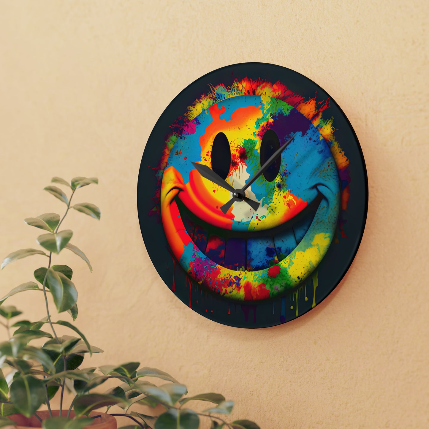 Happy Tie Dye Face Style 1 Wall Clock