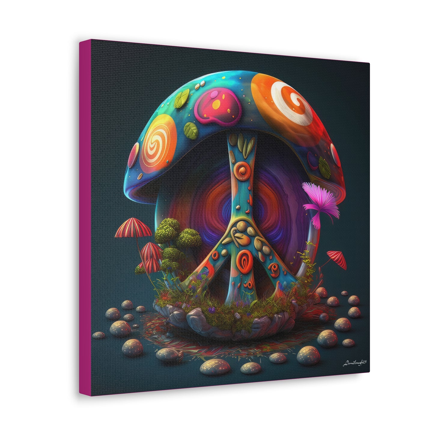 Gorgeous Colored Mushroom With Beautifully Designed Half Peace Sign Stem Canvas Gallery Wraps