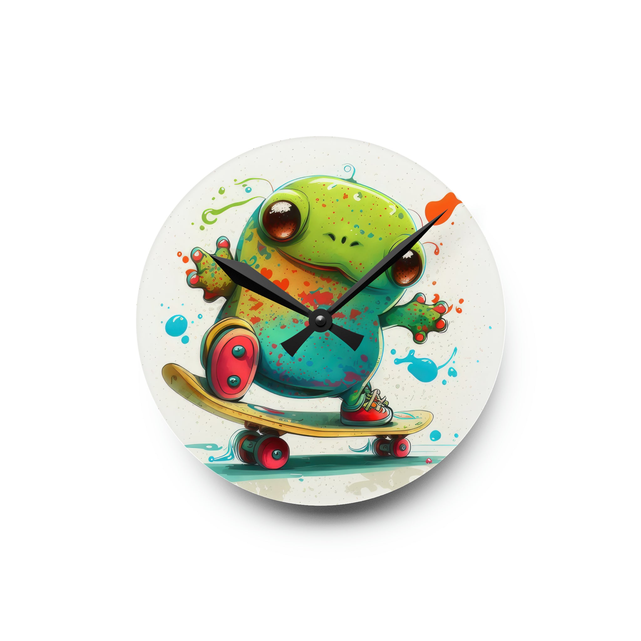 Tie Dye Cool Frog On Skate Board Wall Clock