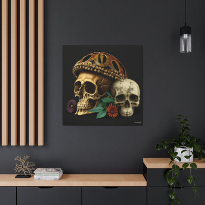 Double Skull With One Colorful Beautifully Detailed Helmet Purple Orange Flowers Canvas Gallery Wraps