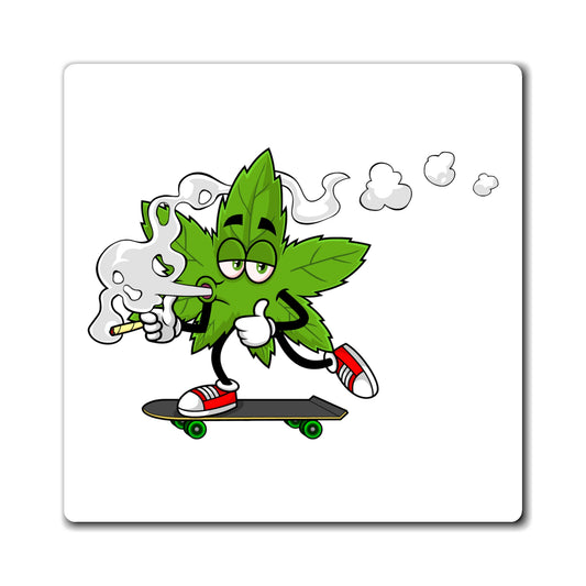 Marijuana Reggae Pot Leaf Man Smoking A Joint With Red Sneakers Riding Skateboard Style 3 Magnets