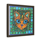 "Emerald Eyes Mosaic Cat", Framed Mosaic Cat Art Print — Colorful Modern Wall Canvas