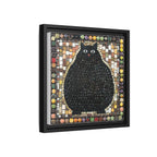 "Playful Black Cat Mosaic", Framed Mosaic Cat Art Print — Colorful Modern Wall Canvas