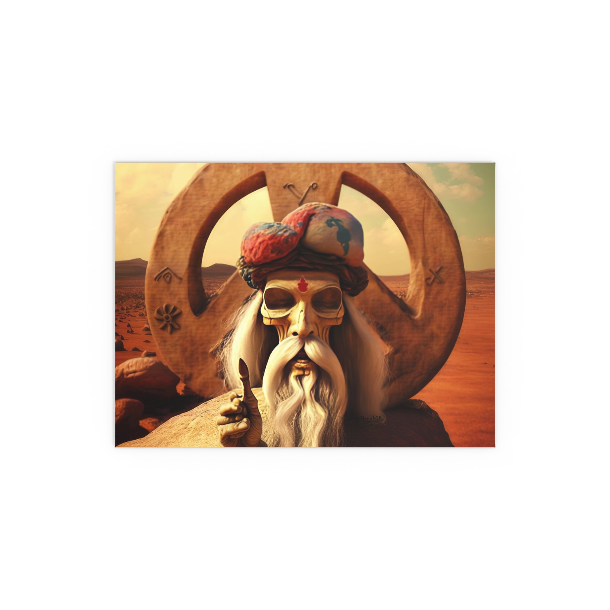 Wise Man In Dessert With Beard And Peace Sign Indoor and Outdoor Silk Posters