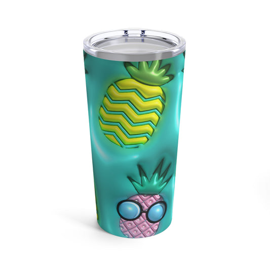 Pineapples In Green And Purple With Sunglasses With Blue Background 3-d Puff By Helga Art Levina Tumbler 20oz