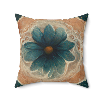 Bold And Beautiful White, Grey And Blue Floral Style Two Spun Polyester Square Pillow