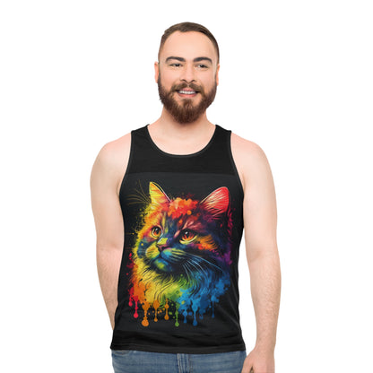 Bold And Beautiful Tie Dye Cat In Front , Beautiful Tie Dye Back Unisex Tank Top (AOP)