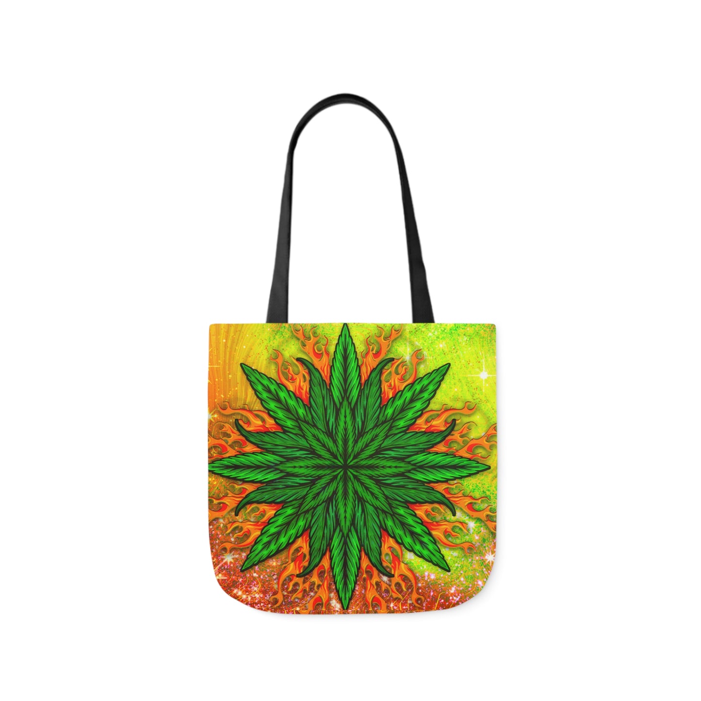 Beautifully Designed Orange, Yellow And Green Marijuana Leave Polyester Canvas Tote Bag (AOP)