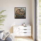 "Serene Mosaic Cat", Framed Mosaic Cat Art Print — Colorful Modern Wall Canvas