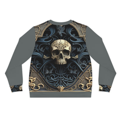 Metallic Chrome Skull and classic Designed Background Style 5, Blue Lightweight Sweatshirt (AOP)