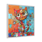 "Whimsical Mosaic Cat", Framed Mosaic Cat Art Print — Colorful Modern Wall Canvas