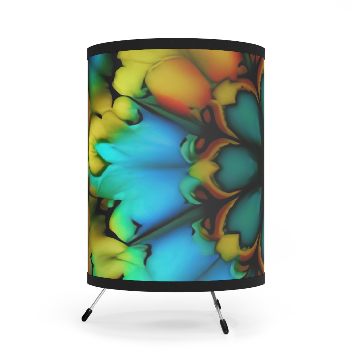 Bold And Beautiful Tie Dye B 3 Blue Yellow Tripod Lamp with High-Res Printed Shade, US\CA plug