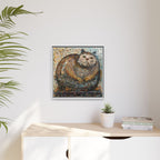 "Serene Mosaic Cat", Framed Mosaic Cat Art Print — Colorful Modern Wall Canvas