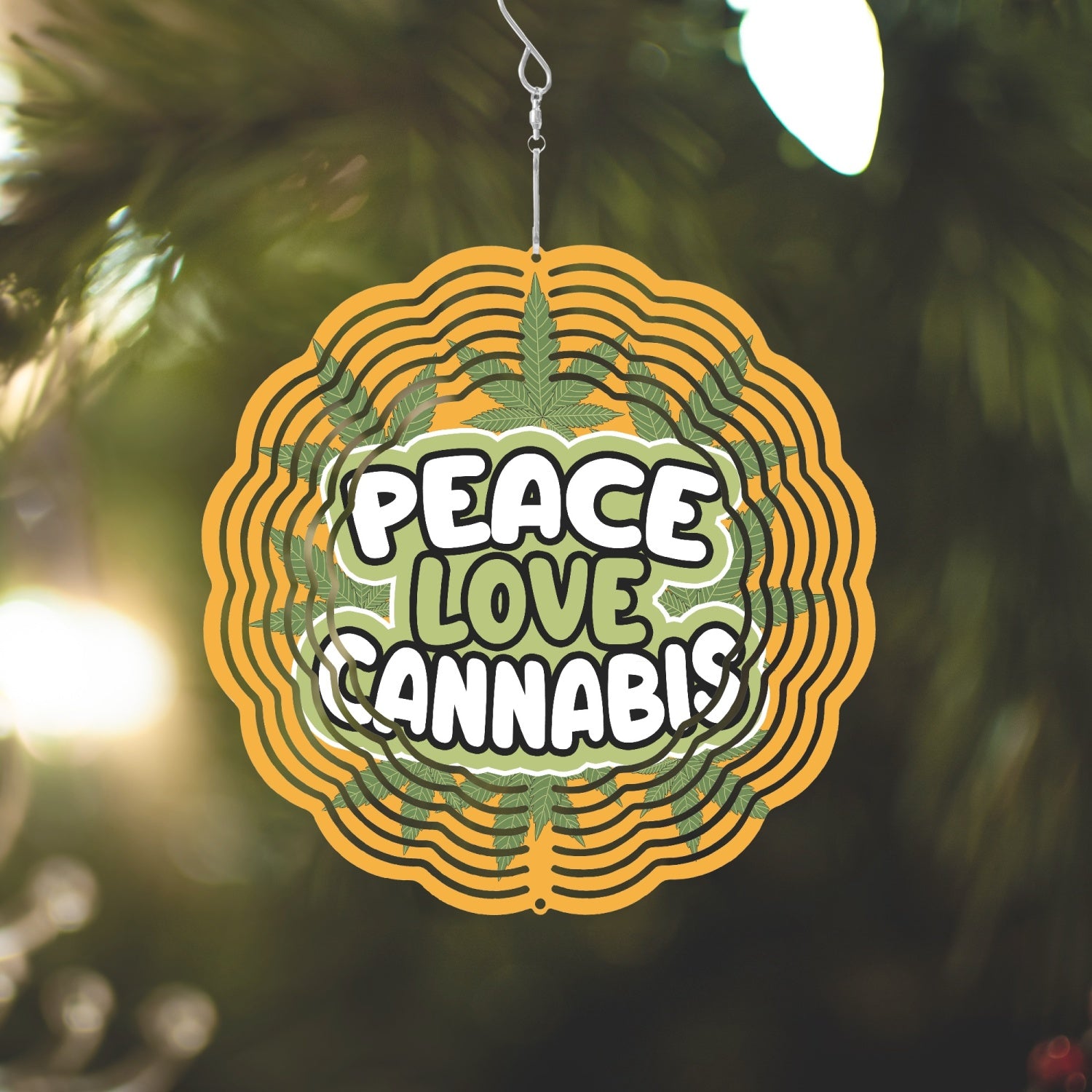 Love Peace Cannabis Yellow And Green Wind Spinner