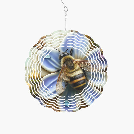 Beautiful Bee on Purple-Blue Flower 885. Wind Spinner